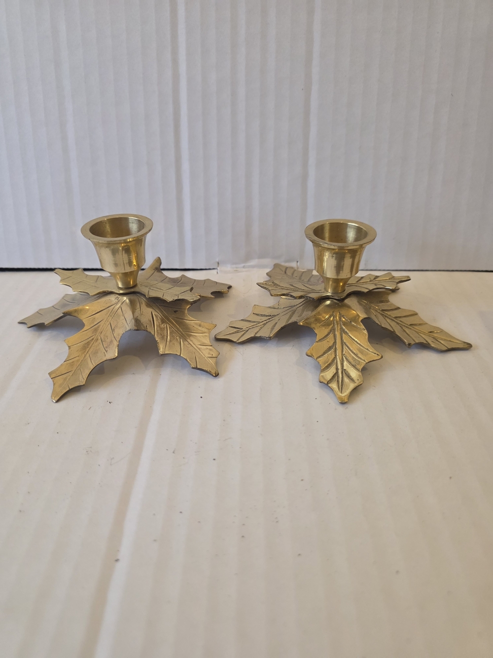 Vintage Brass Leaf Candle Holders - Pair
